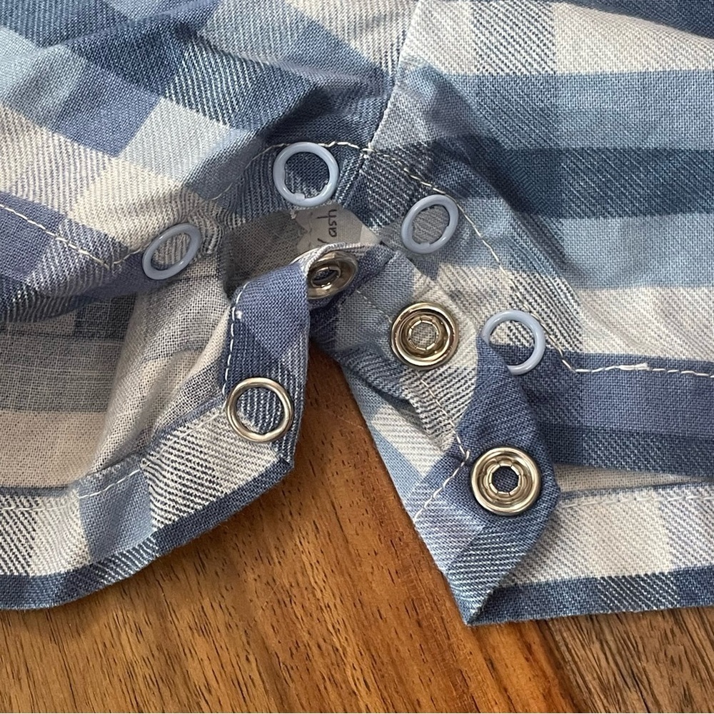 Vintage Tender Touch Baby Handcrafted Blue Plaid Cotton Romper Newborn-Preemie‎ - Picture 9 of 13